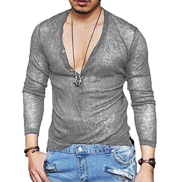 Schlankes Langarm-T-Shirt mit V-Ausschnitt für Herren