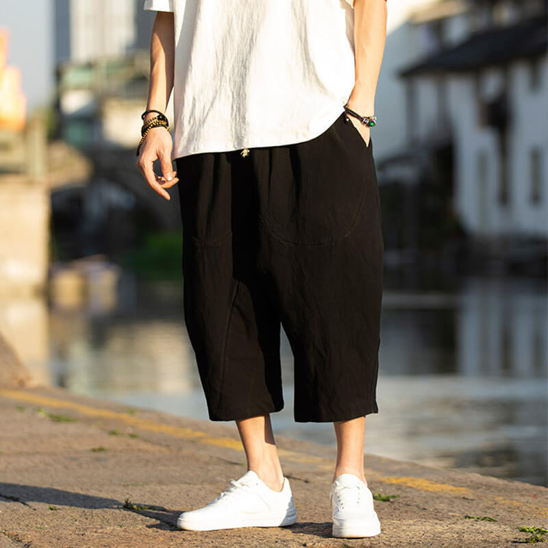 Pantalones de lino natural liso de verano para hombre