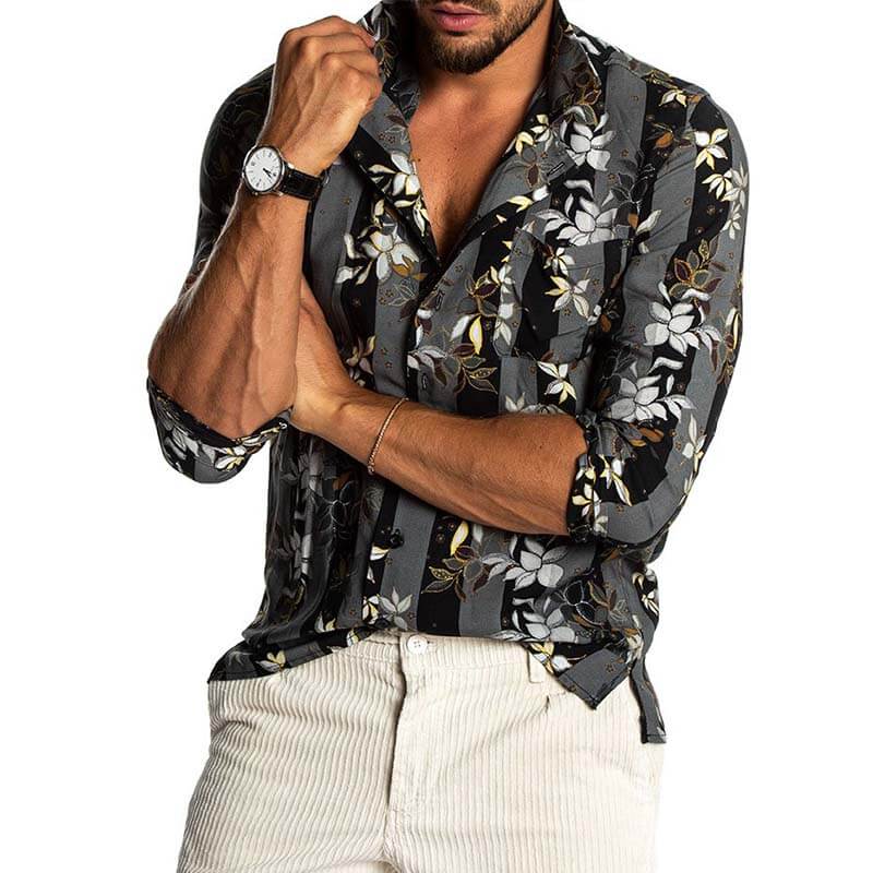 Camisa de verano con estampado floral a rayas de estilo hawaiano para hombre
