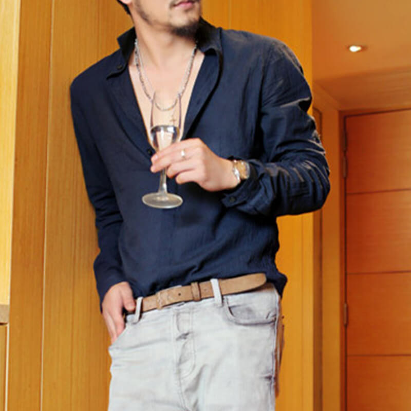 Stilvolles natürliches Langarm-Leinenhemd für Herren