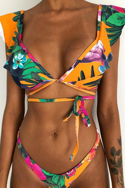 Floral Ruffle Low Rise Bikini Set
