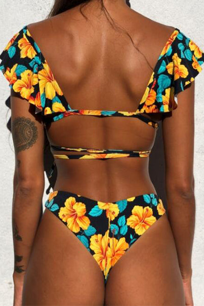 Floral Ruffle Low Rise Bikini Set