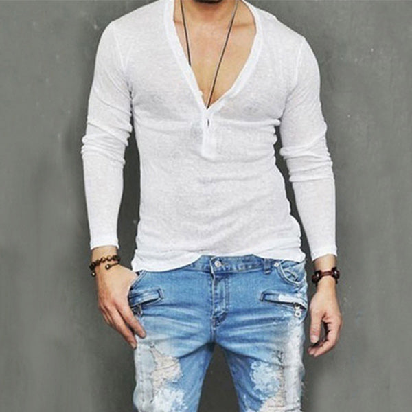 Schlankes Langarm-T-Shirt mit V-Ausschnitt für Herren