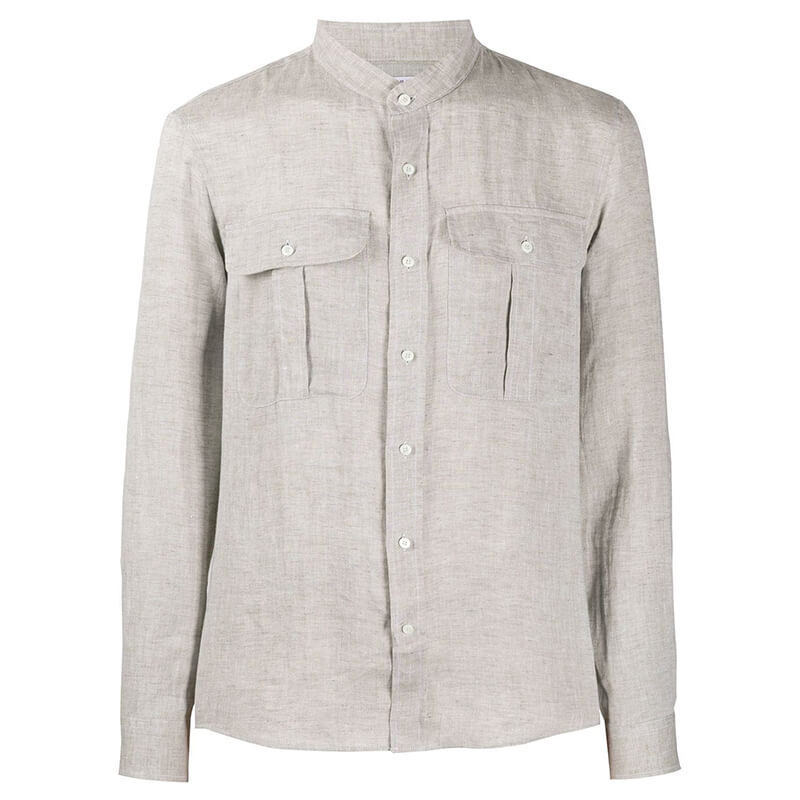 Herren Classic Summer Breathable Stand Collar Langarm-Leinenhemden aus natürlichem Leinen