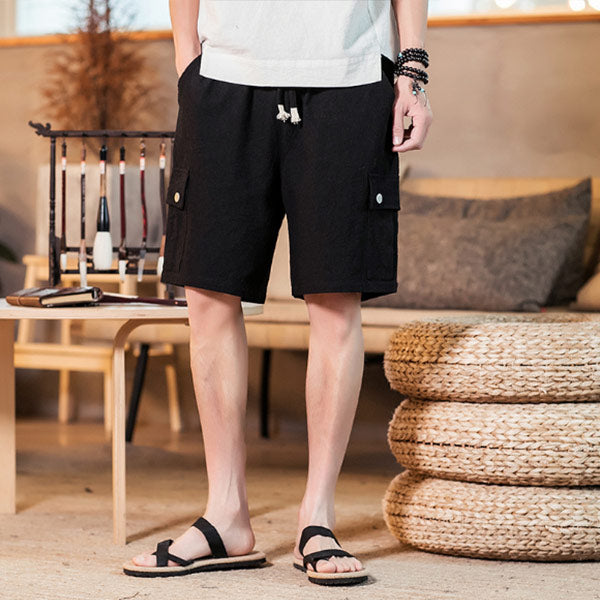 Bolsillos a la rodilla en algodón y lino para hombre.