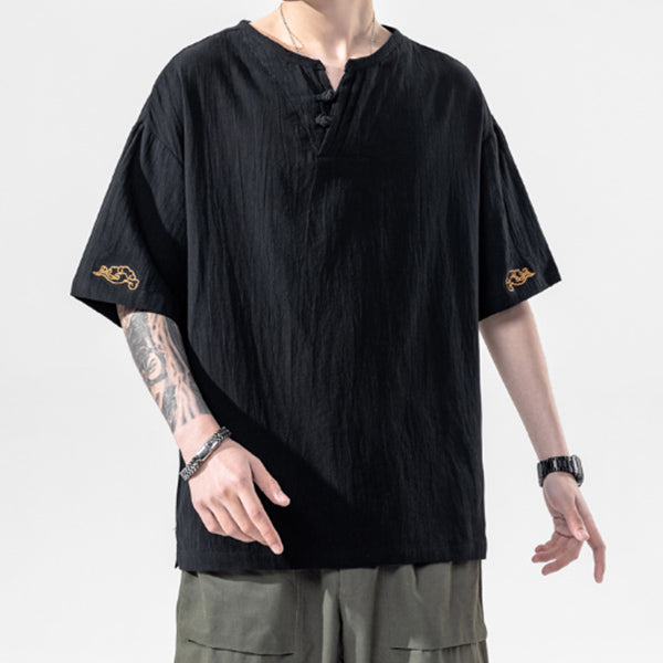 Camisa de lino bordada para hombre