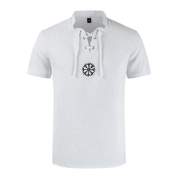 Camisa de hombre de manga corta de algodón y lino.