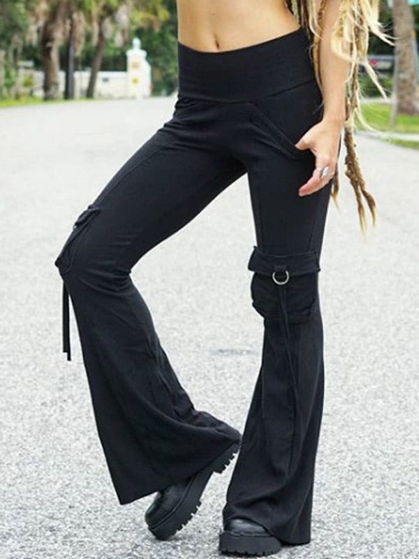 Pantalones de blusa casual de estiramiento de puntada multibolsillos de moda para mujer