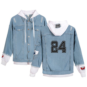 24 Bedruckte Jeansjacke mit Kapuze, getäfelte, gefälschte 2-teilige Oberbekleidung