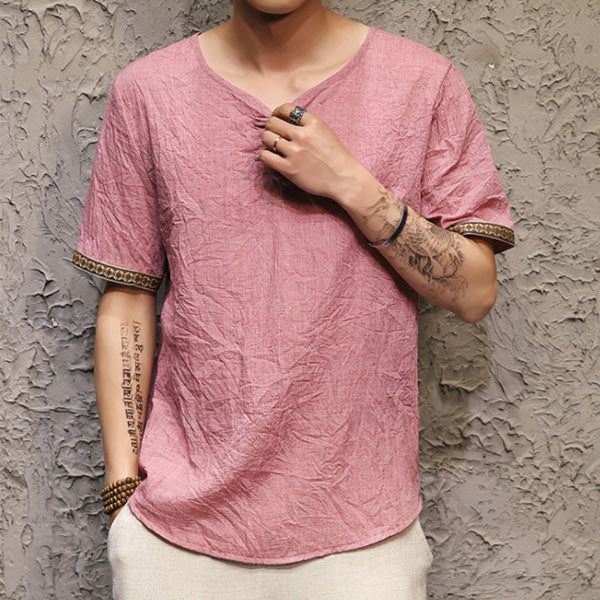 Camisa de lino para hombre con manga corta.