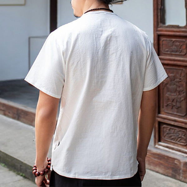 Camisa de hombre de manga corta de algodón y lino.