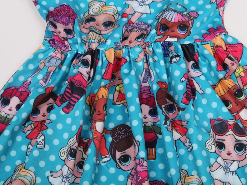 Vestido estampado estampado de dibujos animados para niñas