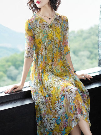 [2019 Explosion Dress] New slim dress with floral pattern and V-neck