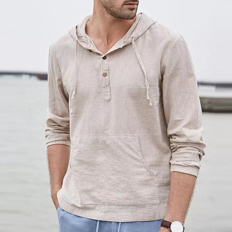 Camisa de lino a rayas para hombre