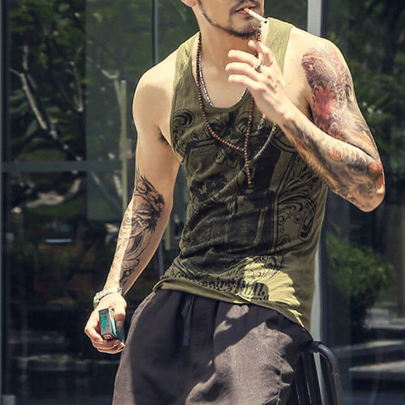 Chaleco de algodón estampado de elefante delgado sin mangas casual hippie de verano para hombres