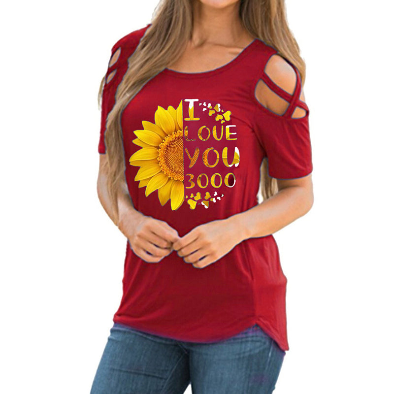 Criss Cross Off Schulter Sonnenblumen bedruckte Hemden
