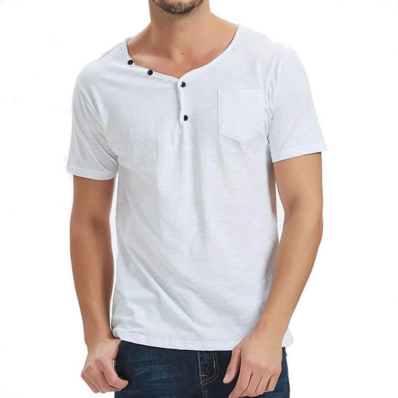 Vyriški laisvalaikio paprastų apvalių apykaklių vientisos spalvos mygtukai, marškinėliai iš poliesterio trumpomis rankovėmis