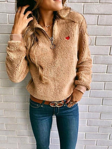 Heart design ribbon collar zipper hoodie