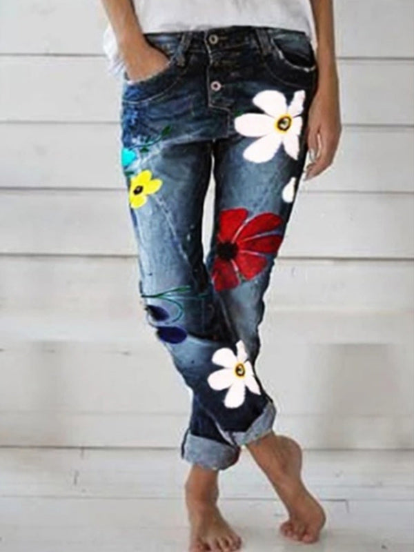 Vaqueros pitillo estampados para mujer