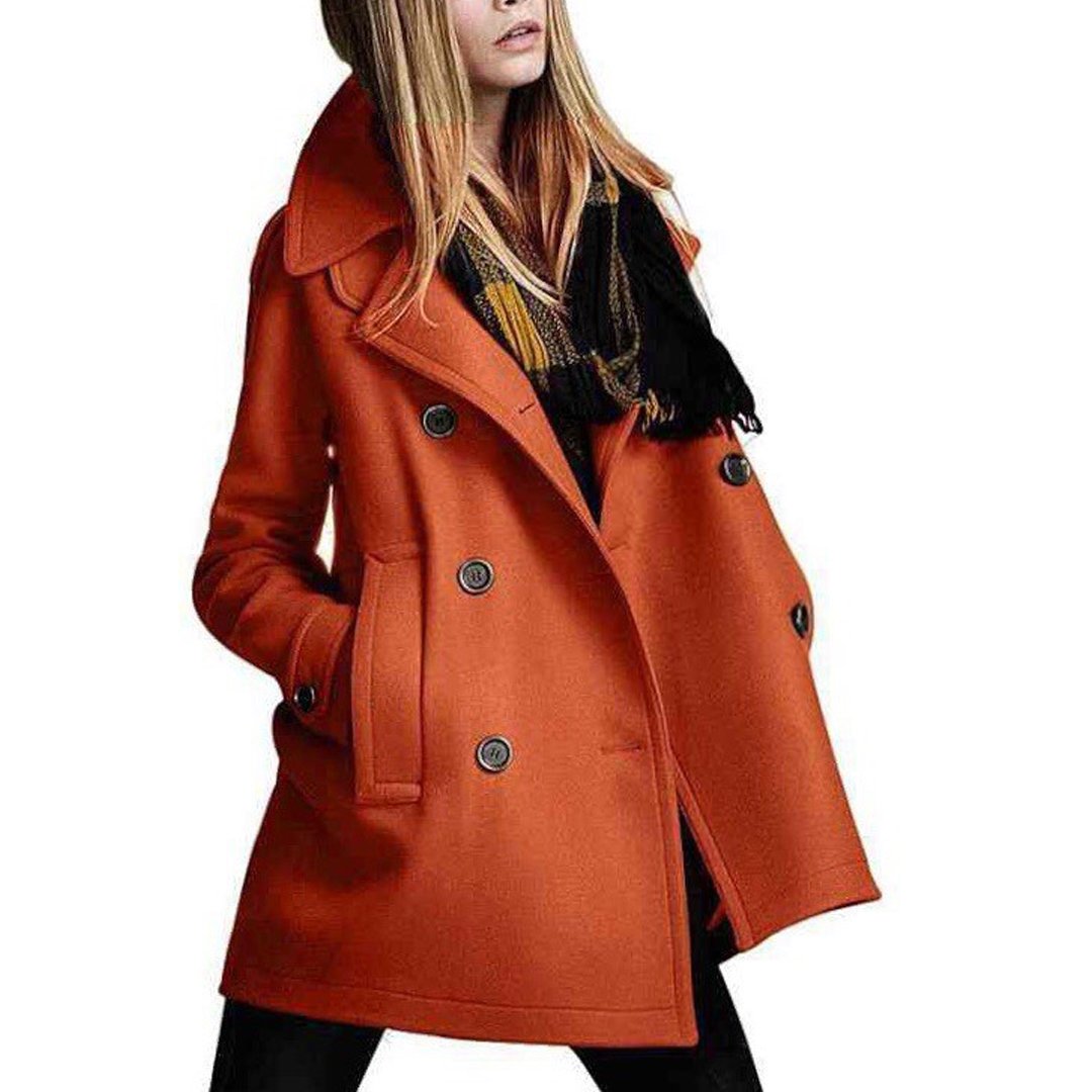 Plus Size Buttoned Solid Casual Shawl Collar Coat