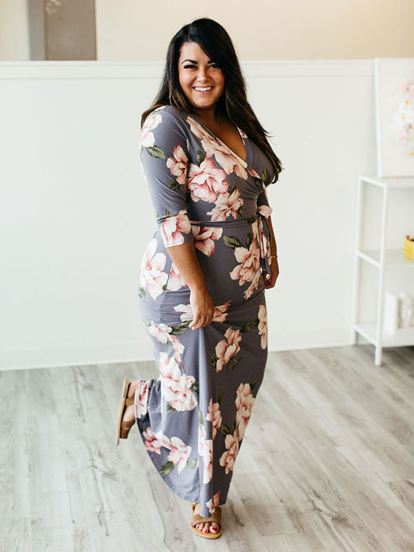 Sexy  Maxi-Kleid mit V-Ausschnitt und Blumendruck