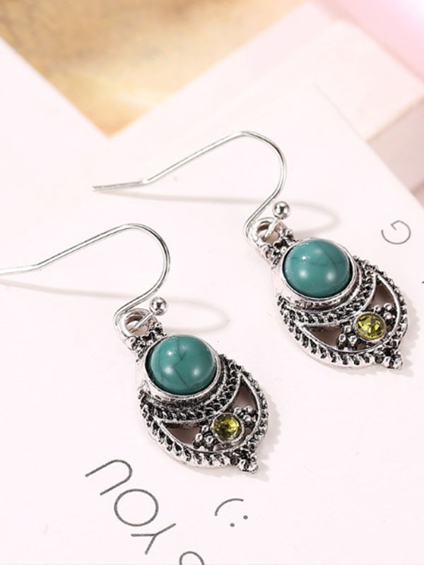 Pendientes vintage turquesa calados tallados para mujer