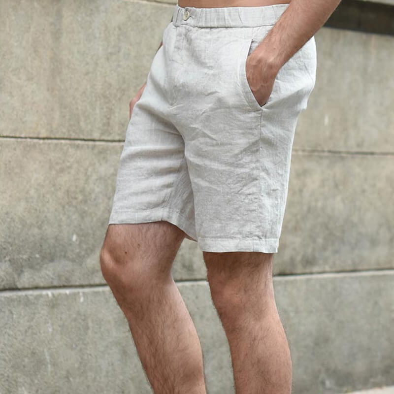 Shorts de lino con cremallera, suaves, cómodos, ecológicos y de verano para hombres
