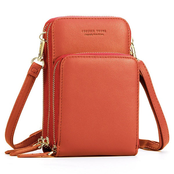 Women&#39;s solid PU leather clutch bag card pocket phone bag shoulder bag