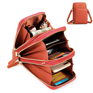 Women&#39;s solid PU leather clutch bag card pocket phone bag shoulder bag