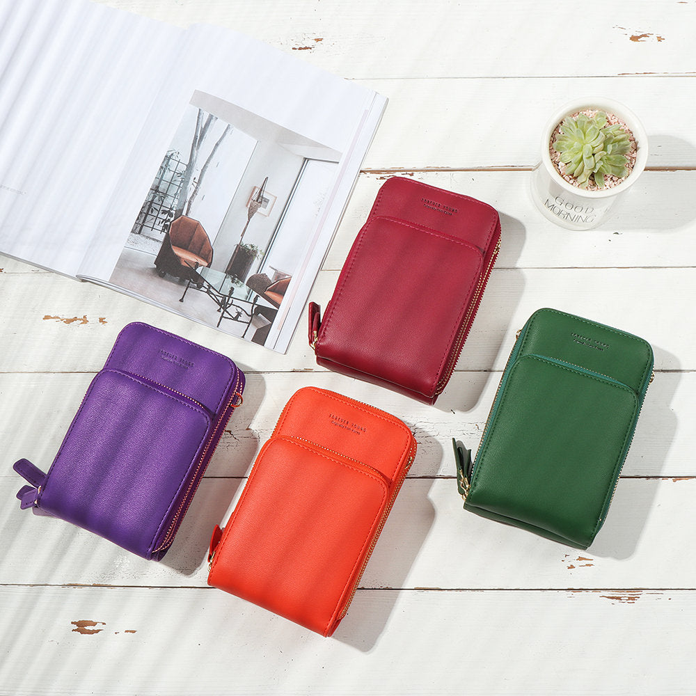 Women&#39;s solid PU leather clutch bag card pocket phone bag shoulder bag