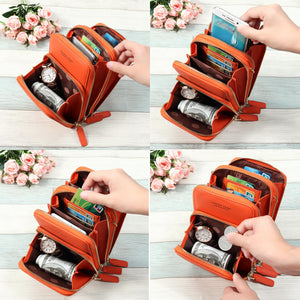 Women&#39;s solid PU leather clutch bag card pocket phone bag shoulder bag