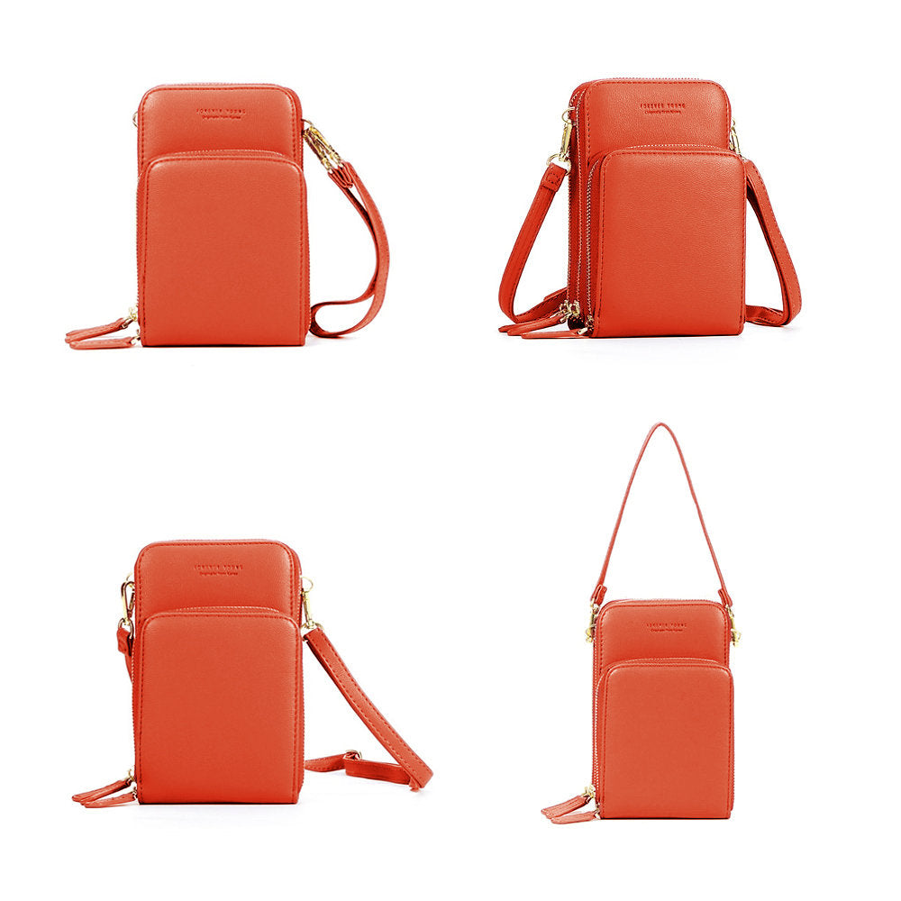 Women&#39;s solid PU leather clutch bag card pocket phone bag shoulder bag