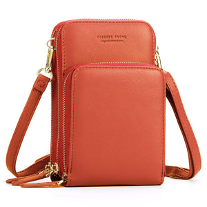Women&#39;s solid PU leather clutch bag card pocket phone bag shoulder bag