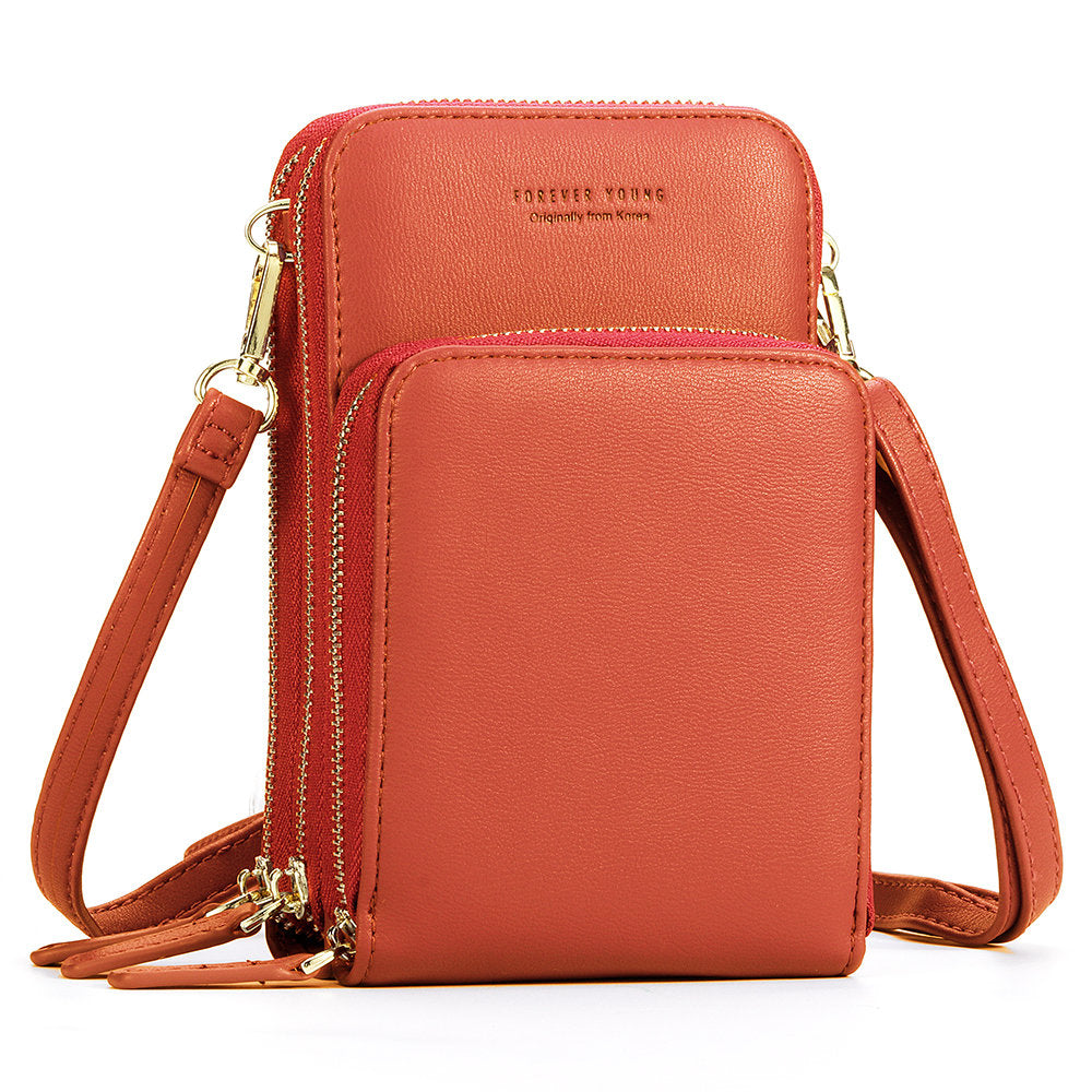 Women&#39;s solid PU leather clutch bag card pocket phone bag shoulder bag