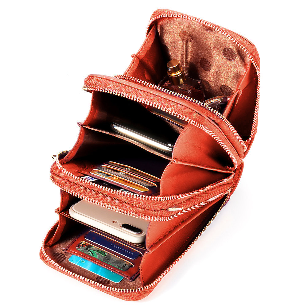 Women&#39;s solid PU leather clutch bag card pocket phone bag shoulder bag