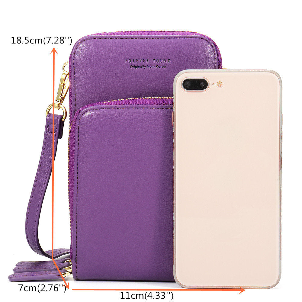 Women&#39;s solid PU leather clutch bag card pocket phone bag shoulder bag
