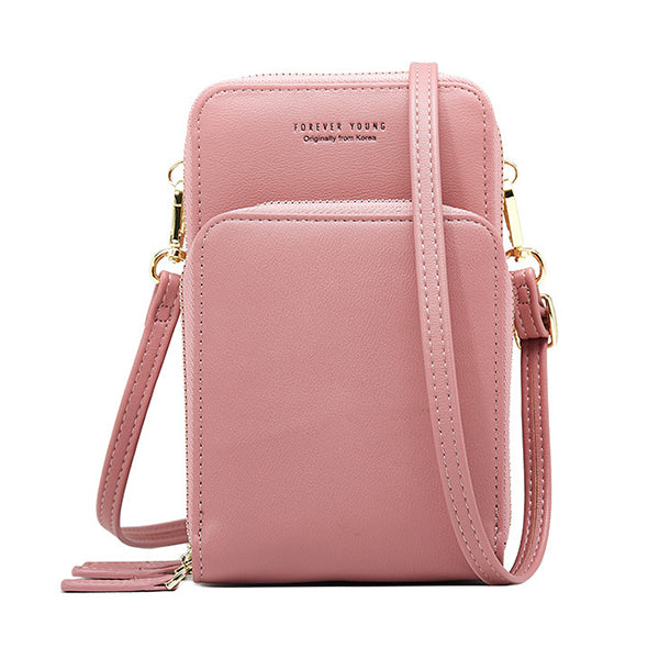 Women&#39;s solid PU leather clutch bag card pocket phone bag shoulder bag