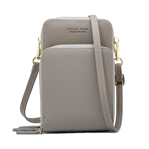 Women&#39;s solid PU leather clutch bag card pocket phone bag shoulder bag