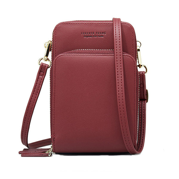 Women&#39;s solid PU leather clutch bag card pocket phone bag shoulder bag