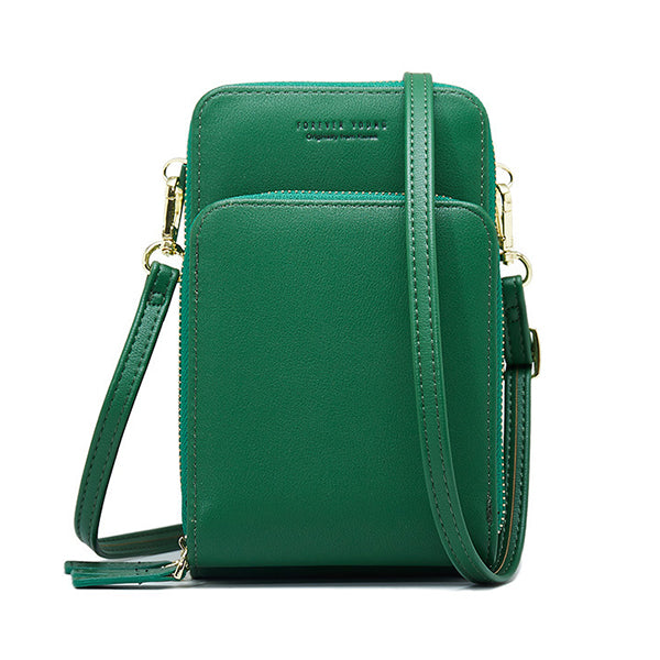 Women&#39;s solid PU leather clutch bag card pocket phone bag shoulder bag