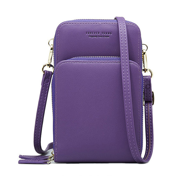 Women&#39;s solid PU leather clutch bag card pocket phone bag shoulder bag