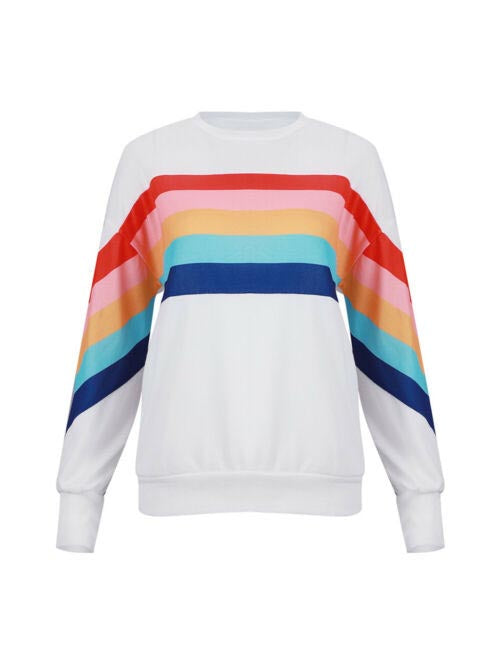Suéter casual con manga larga de rayas arcoiris