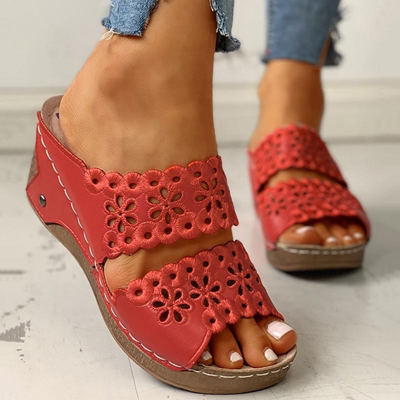Open Toe Wedge Sandalen für Damen mit hohler Blume