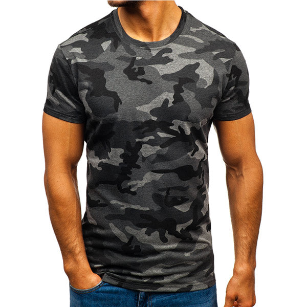 Camisa de cuello redondo con estampado de camuflaje para hombre