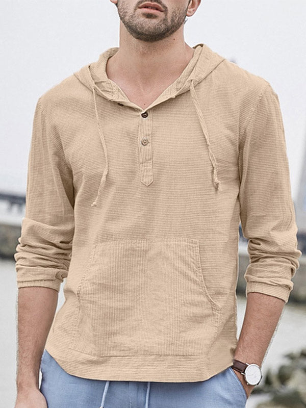 Vyriški vintažiniai vientisos spalvos medvilniniai lino marškinėliai