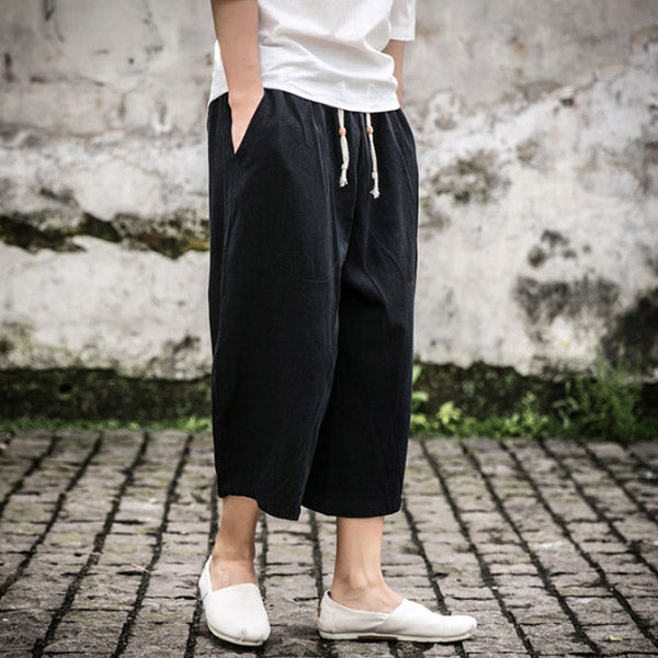 Pantalones sueltos de algodón y lino.