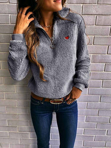 Heart design ribbon collar zipper hoodie