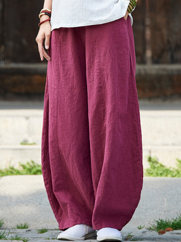 Pantalones vintage cómodos de lino con bolsillo de lino suave para mujer