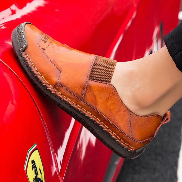 Men Hand Stitching Leather Slip Resistant Soft Sole Casual Shoes