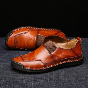 Men Hand Stitching Leather Slip Resistant Soft Sole Casual Shoes